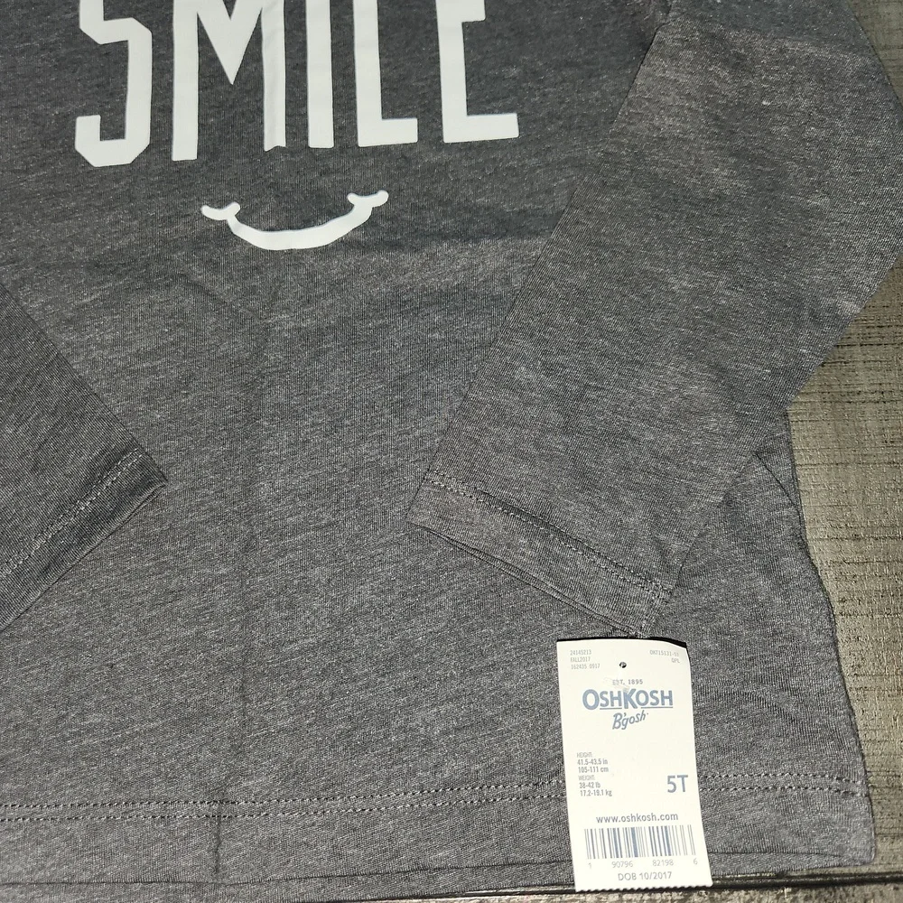 NWT OshKosh B'gosh Charcoal Smile Long Sleeve Tee